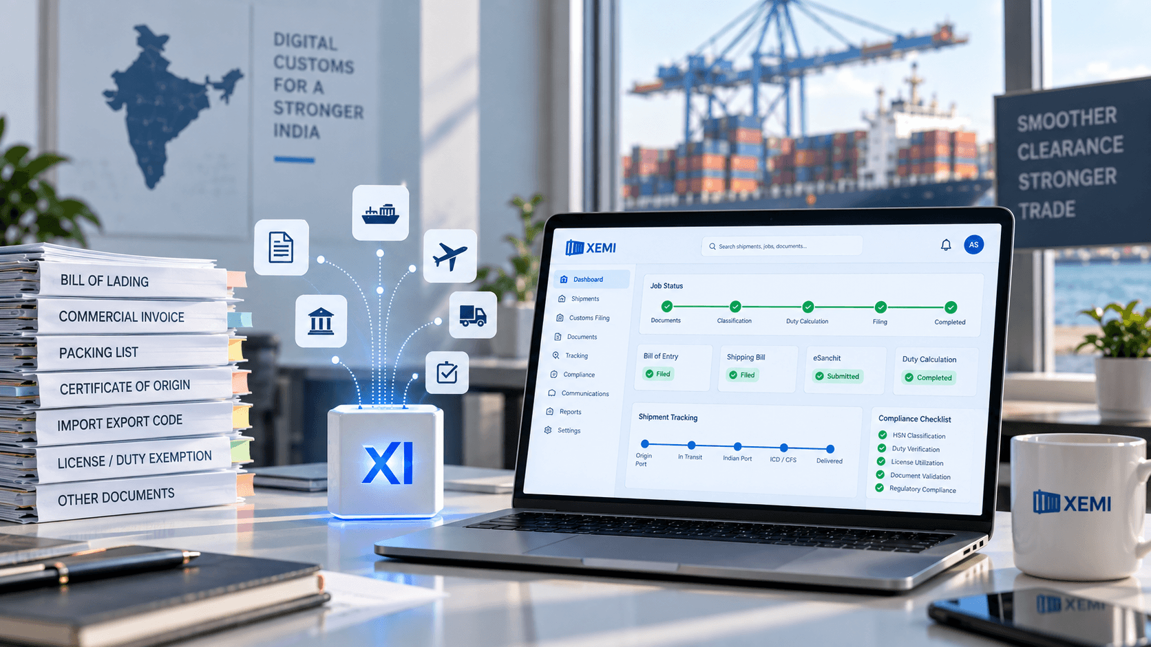AI customs clearance software in India using XEMI Intelligence for automated customs documentation, duty calculation, ICEGATE filing and compliance